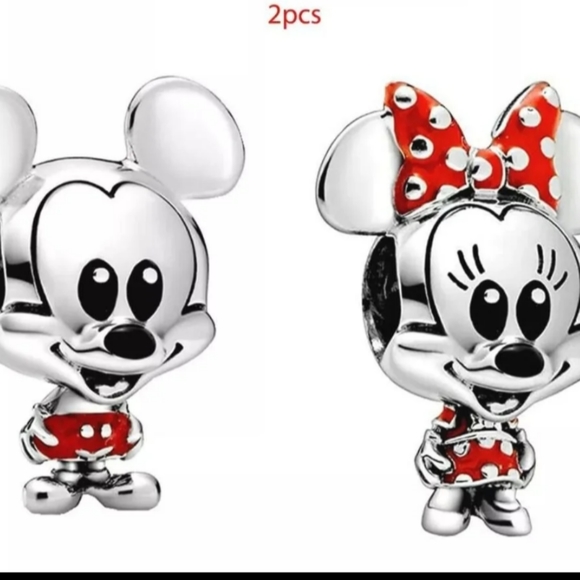 Pandora Disney Mickey & Minnie Mouse SS ALE Charm Bracelet Bead Set 2 Beads NEW! - Picture 2 of 7